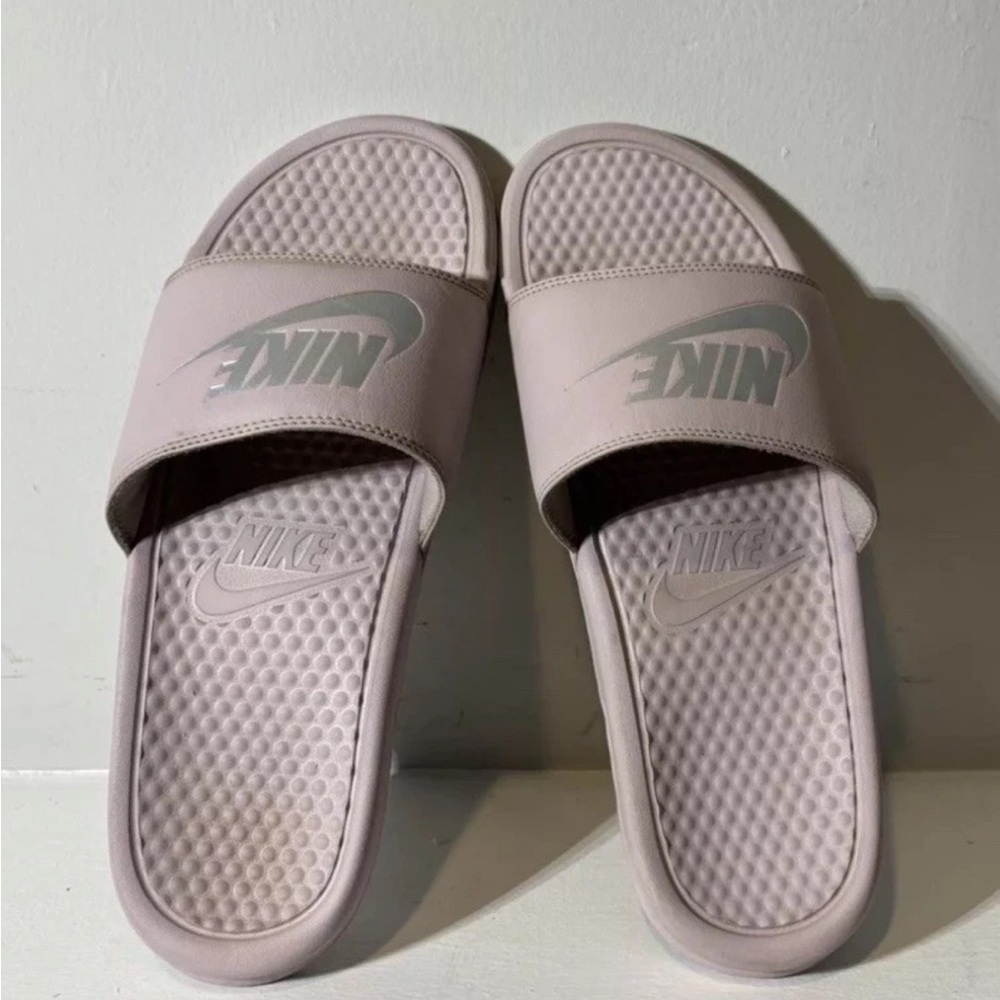 Nike Women’s Benassi JDI Rose Pink Silver Slide Sandals Flip Flops Size 11